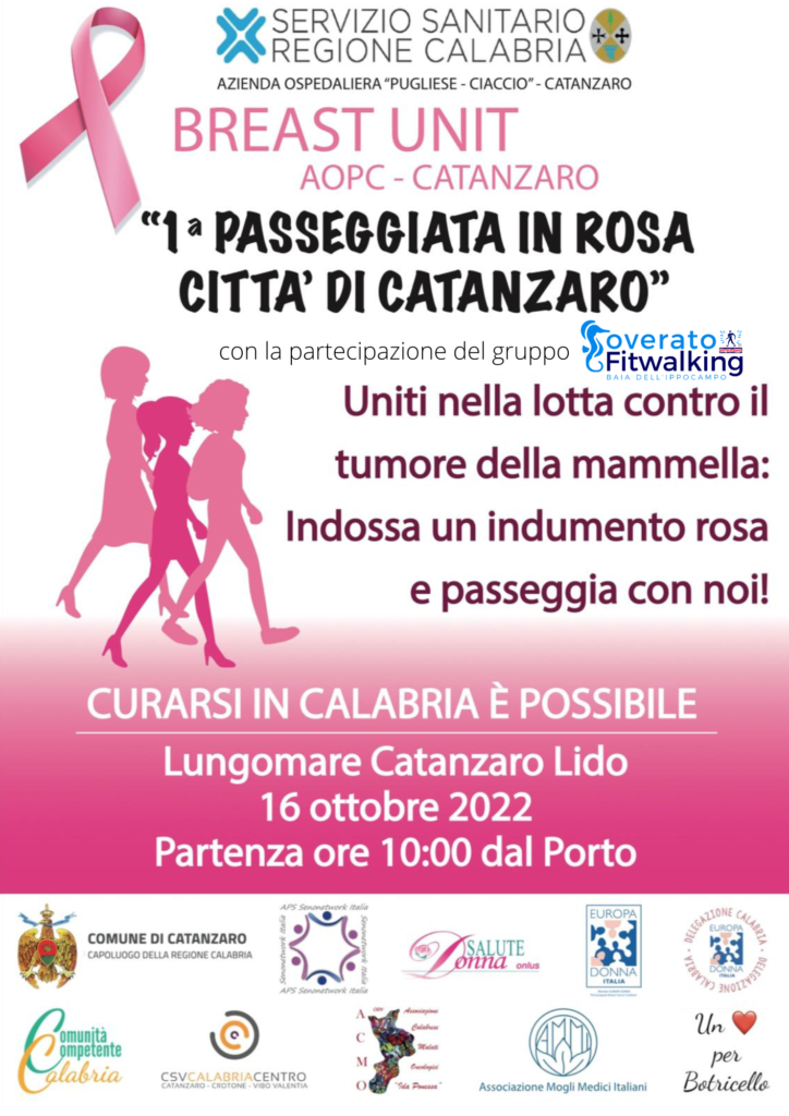 Locandina della "Prima passeggiata in rosa città di Catanzaro" 16 Ottobre 2022