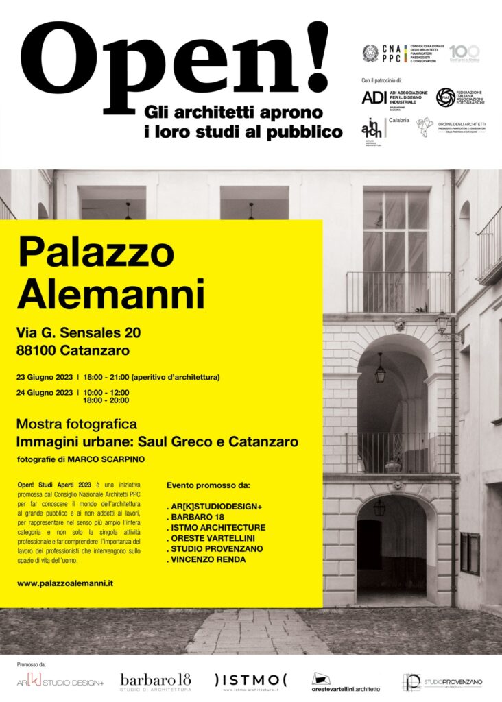 “OPEN! Studi Aperti” - Palazzo Alemanni - 23 e 24 Giugno 2023 a Catanzaro