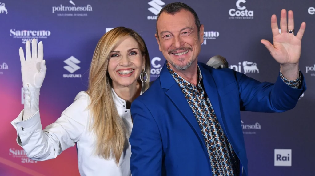 Lorella Cuccarini e Amadeus (fonte Il Giorno)