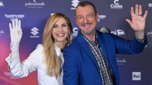 Lorella Cuccarini e Amadeus (fonte Il Giorno)
