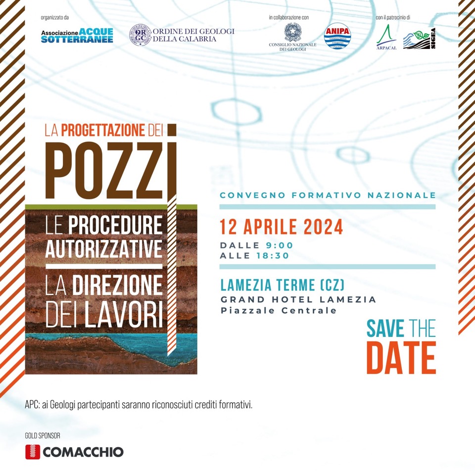 Convegno La progettazione dei pozzi 12 Aprile 2024- Ordine Geologi della Calabria per la Giornata Mondiale dell'aqua