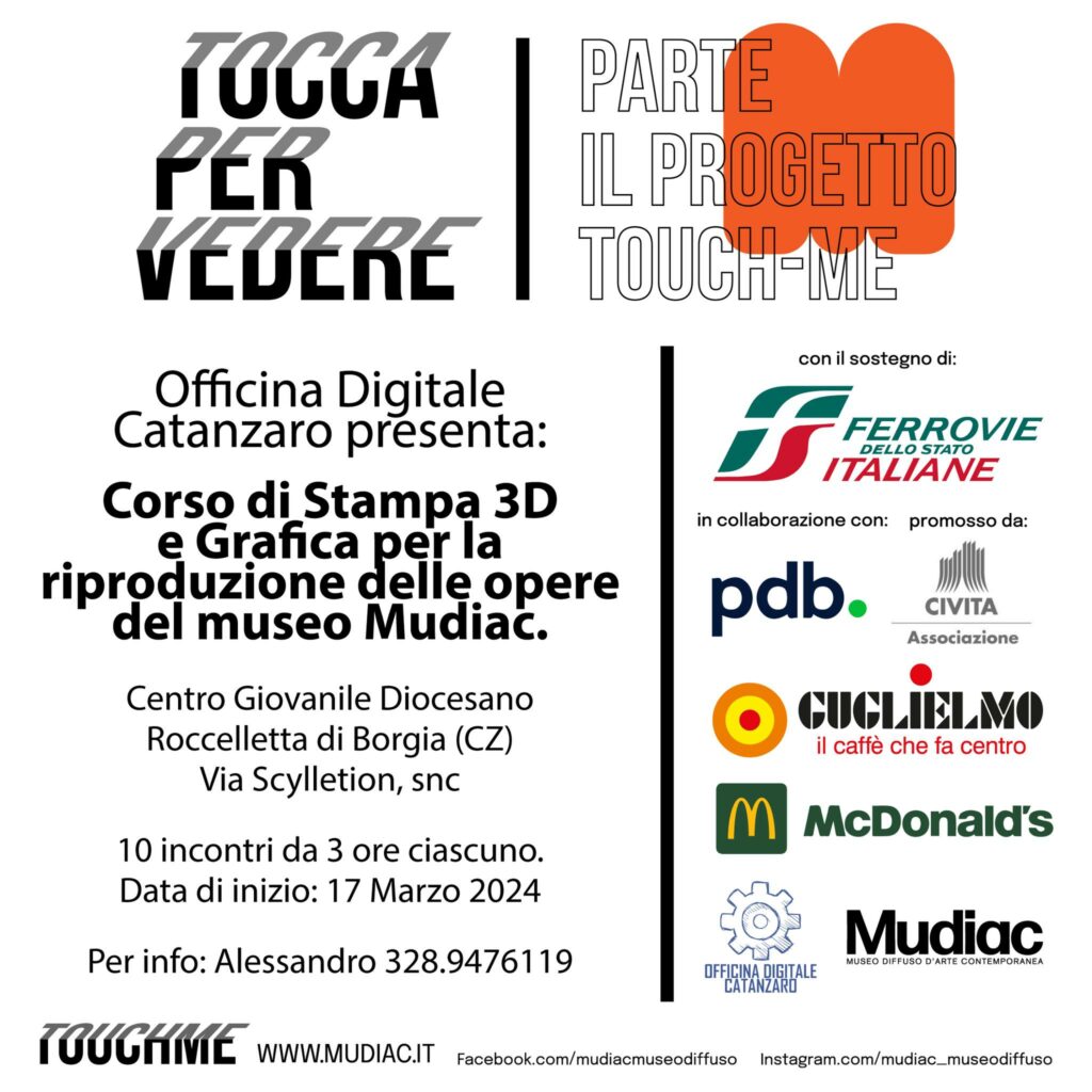Progetto Touch me corso stampa 3D e grafica dal 17 Marzo 2024