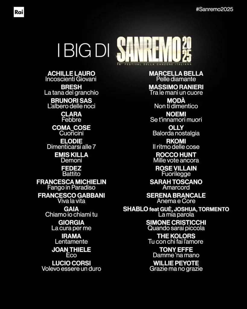 Sanremo 2025: tutti i titoli delle canzoni in gara