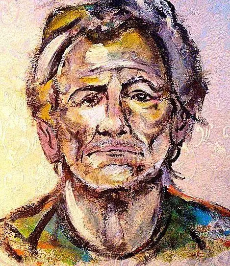 Il marinaio triste - pittura su damasco firmata Attilio Armone