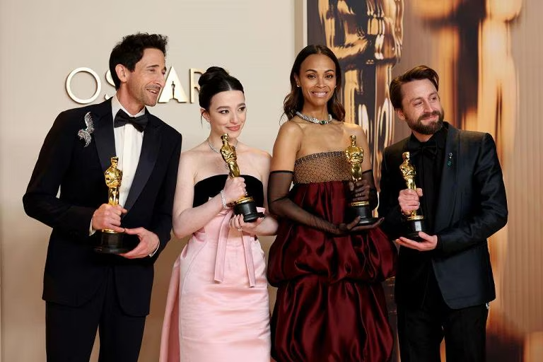 Oscar 2025 - Adrien Brody, Mikey Madison, Zoe Saldana e Kieran Culkin migliori attori (fonte Getty)