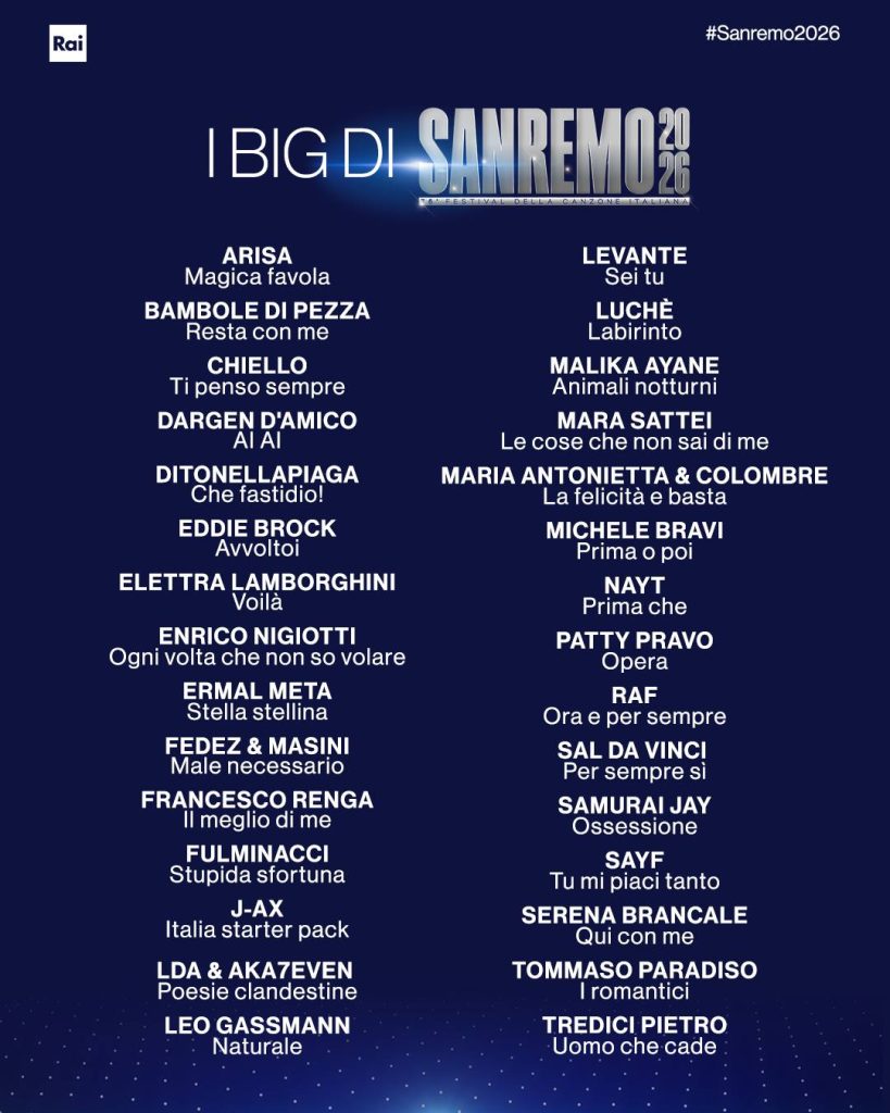 I titoli delle canzoni in gara a Sanremo 2026